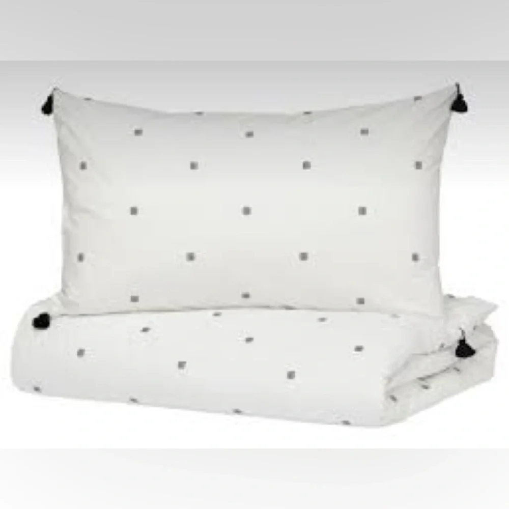 IKEA RÄVTÖREL Duvet Cover Set Queen White Black Tassel Bedding Boho Embroidered